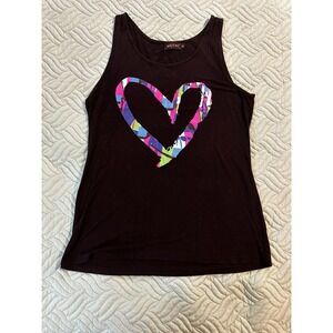 Magicmk Womens Black Abstract Heart Graphic Tank Top Sleeveless Scoop Neck S